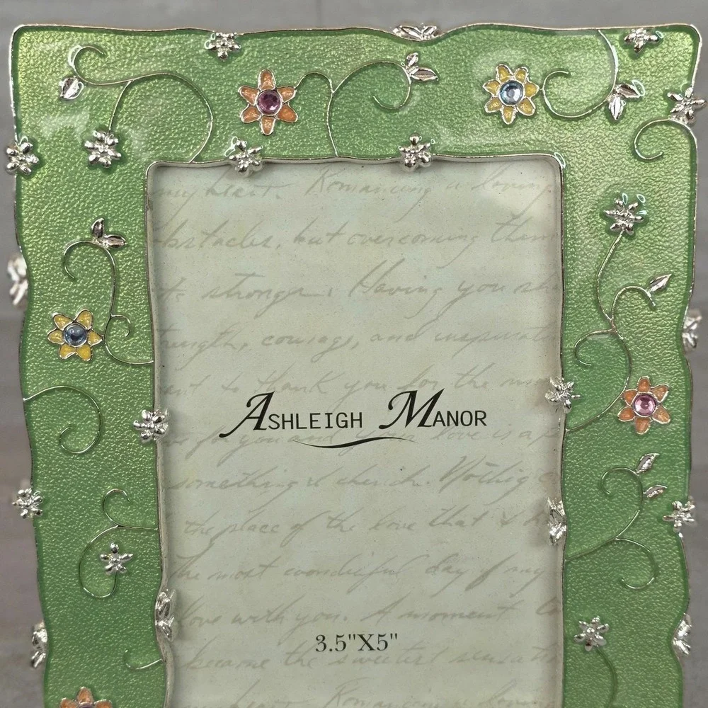 Ashleigh Manor Floral Ornate Green Enamel Photo Picture Frame 3.5x5